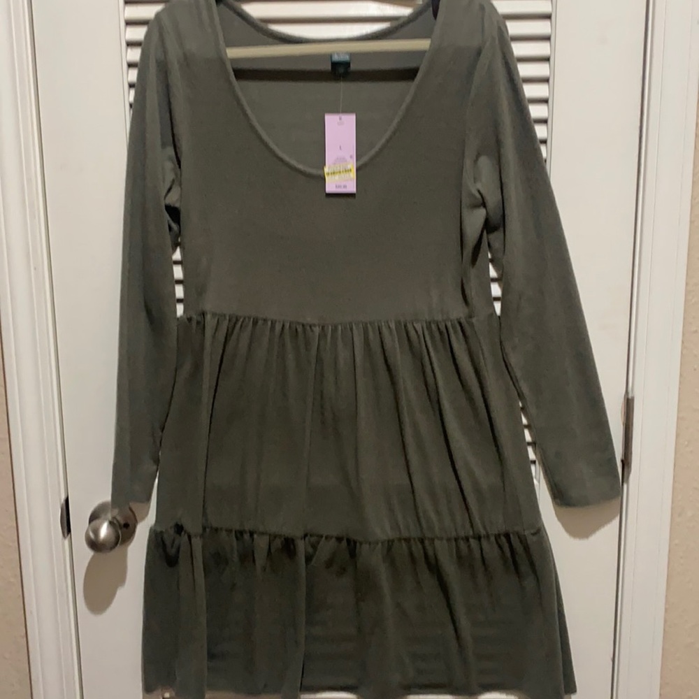 Long sleeve, olive green boho dress.  NWT